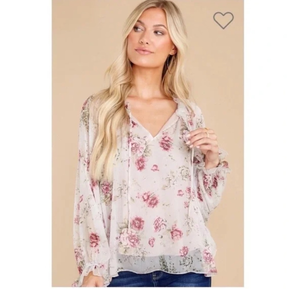 Red dress boutique Floral sheer top